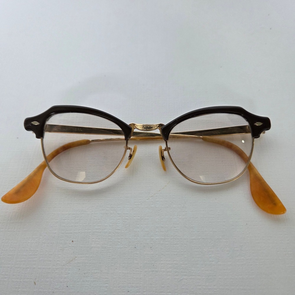 Vintage Bausch & Lomb Browline FRAMES Glasses Black Gold 12K GF Cat Eye